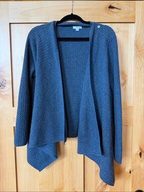 Garnet Hill 100% Cashmere Draped-Front Cardigan Sweater, M, Blue